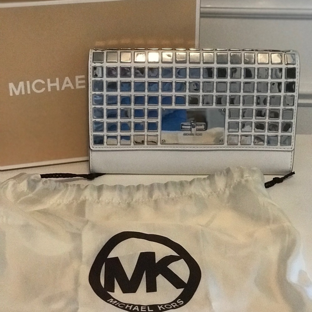 Michael Kors white stud clutch